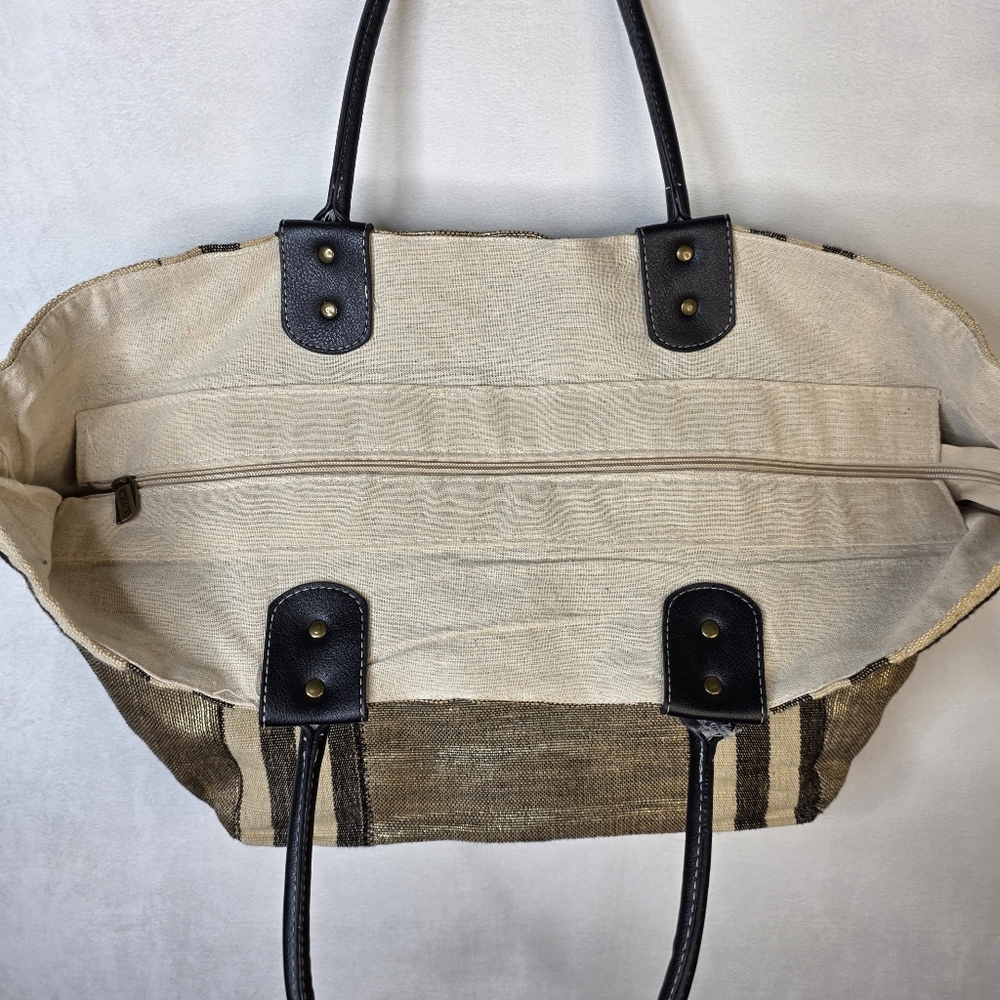 Sun n sand large cotton zipper beach‎ tote bag. - Picture 3 of 7